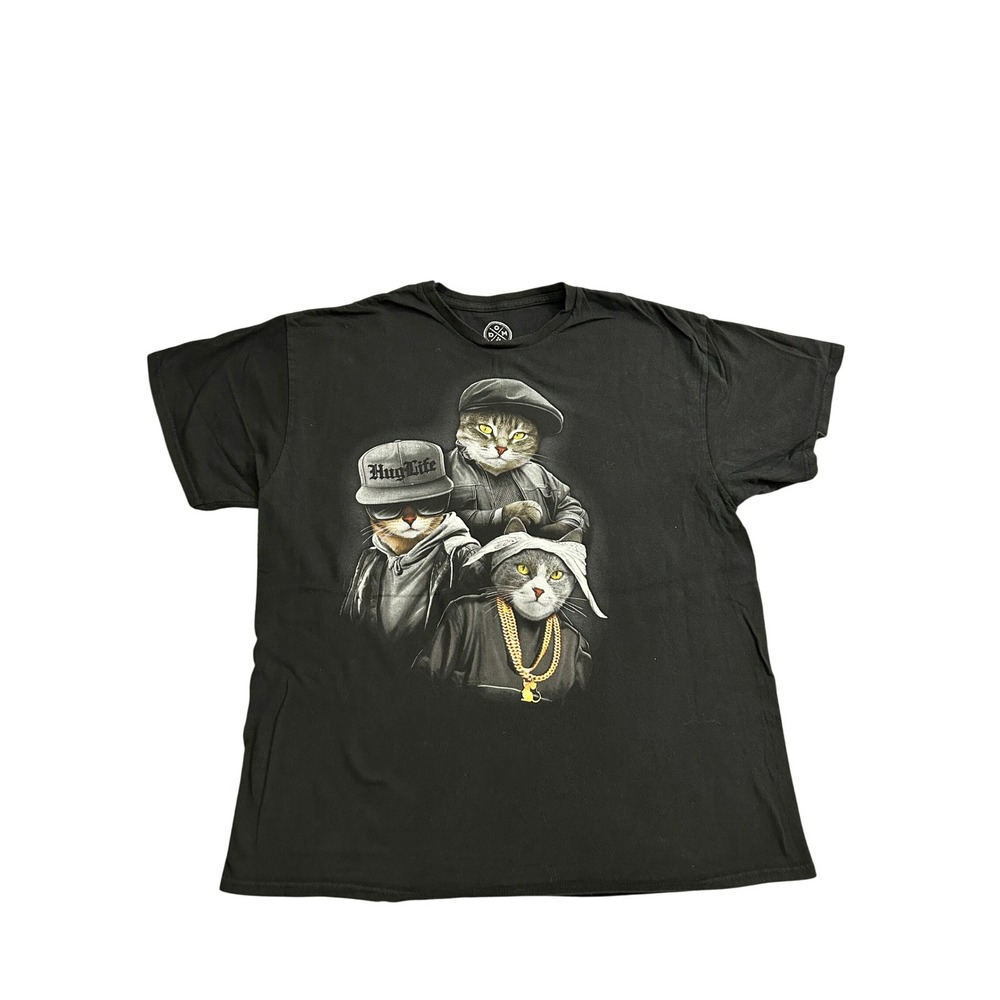 DOM Graphic T-Shirt Mens XL Black Excellent Thug Life Hip Hop Cats Crewneck Tee